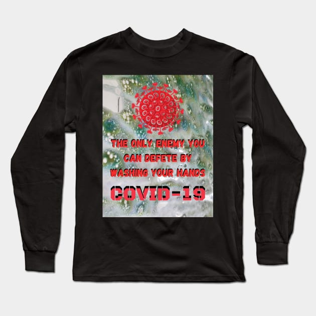 Hand washing defeats COVID 19 Long Sleeve T-Shirt by TJManrique